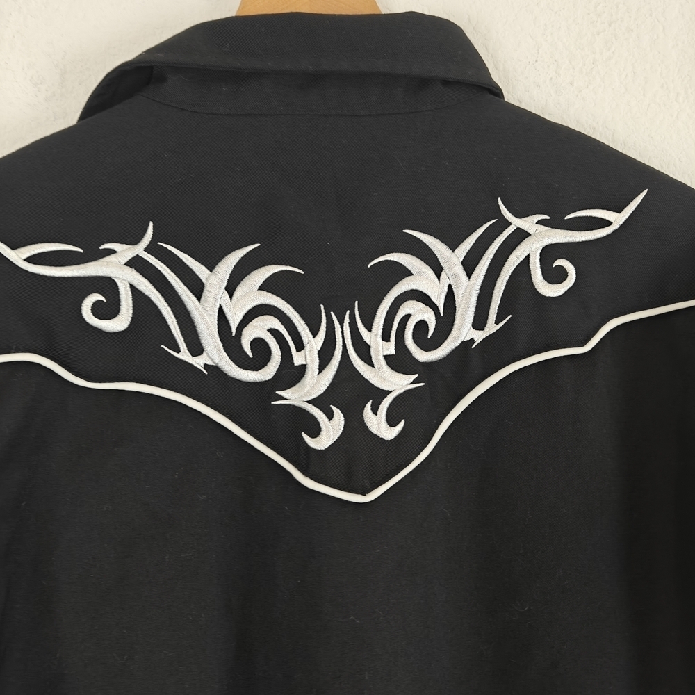 Vintage Roper Black Western Pearl Snap Shirt – White Embroidered Scroll Men’s LG - Picture 12 of 13